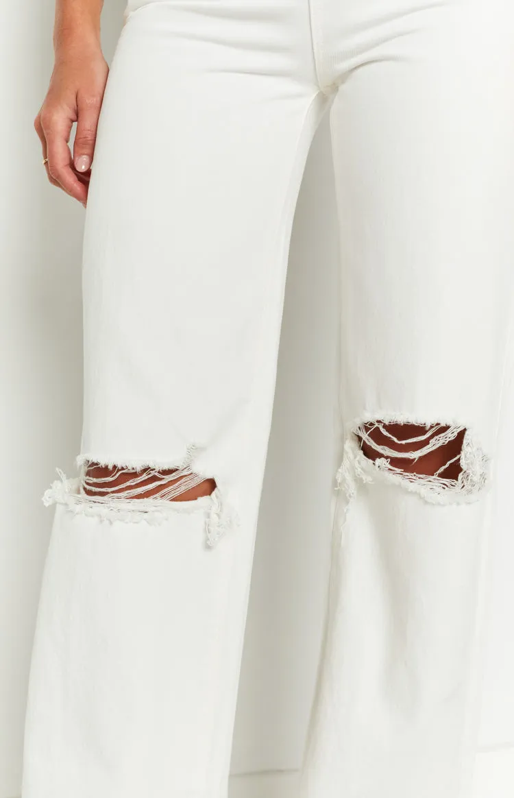 A 94 High & Wide Washed White Rip Jeans