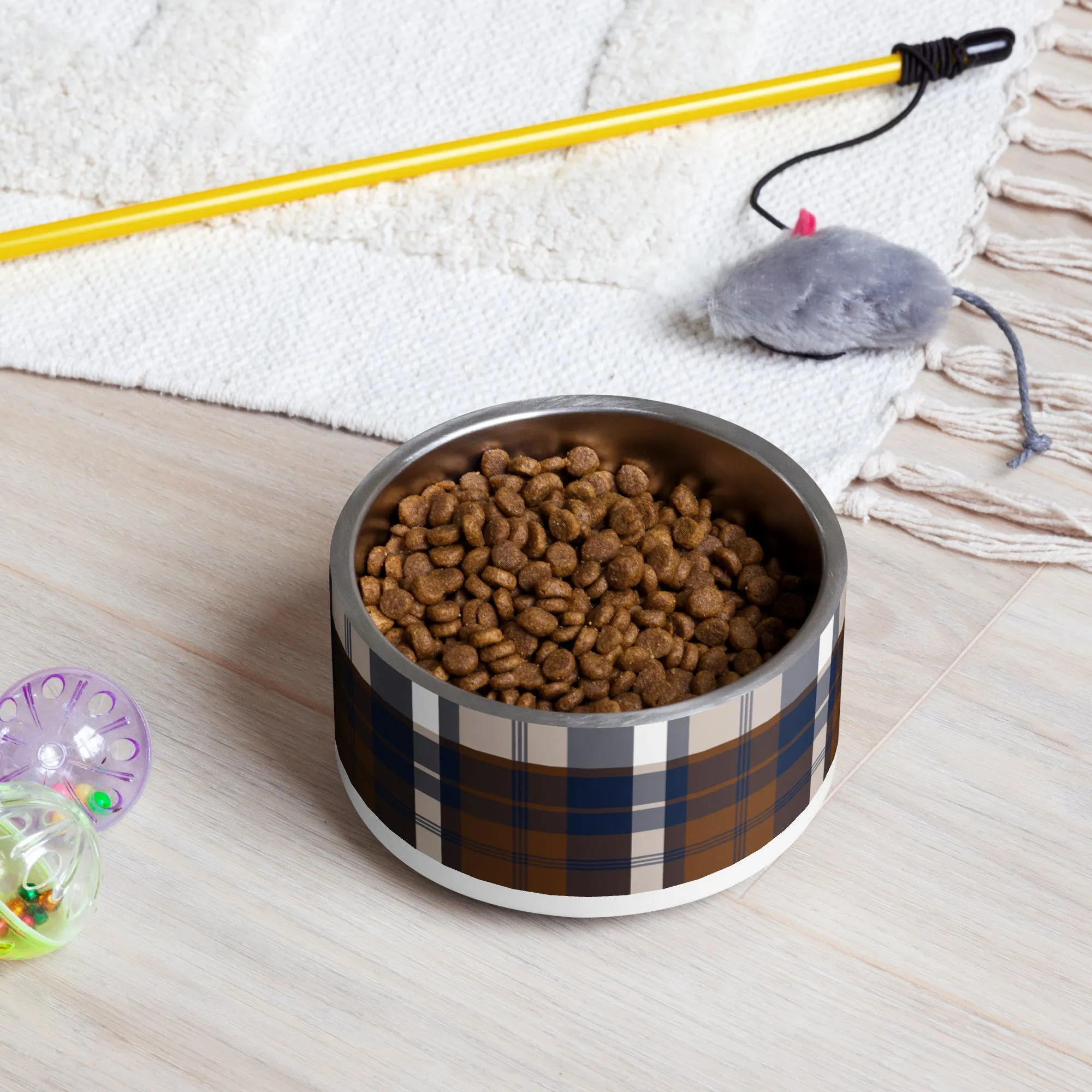 Brown and Navy Blue Preppy Plaid Pet Bowl