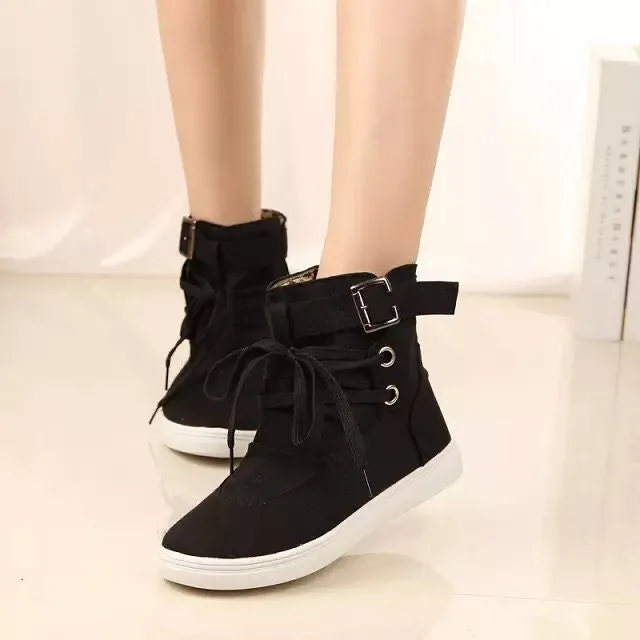 Casual Flat High Top Buckle Canvas Sneakers