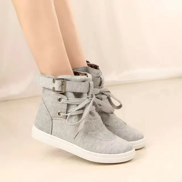 Casual Flat High Top Buckle Canvas Sneakers