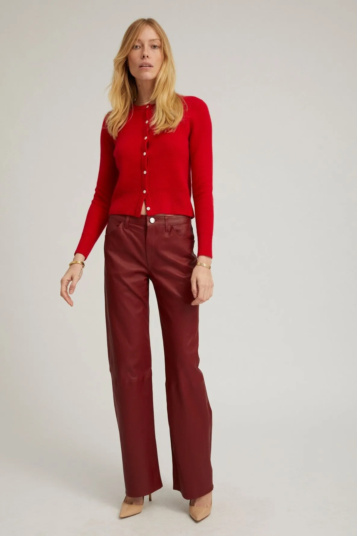 Cherry Leather Carpenter Pants