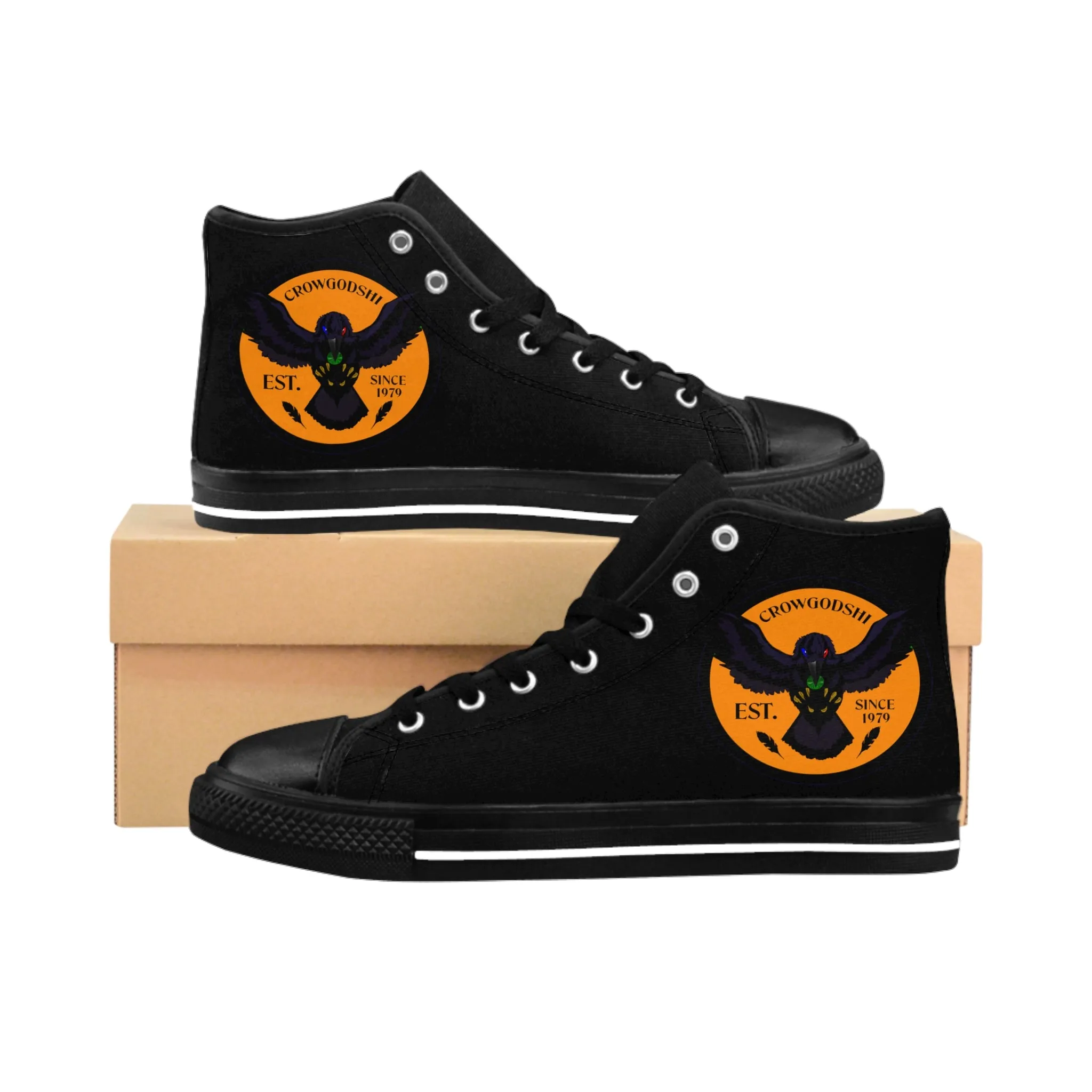 Crowgodshi 2nd Gen. High-Tops, Black on Black w/ ORANGE LOGO