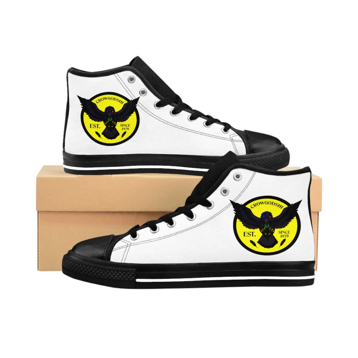 Crowgodshi 2nd Gen. High-Tops, White on White w/ YELLOW LOGO