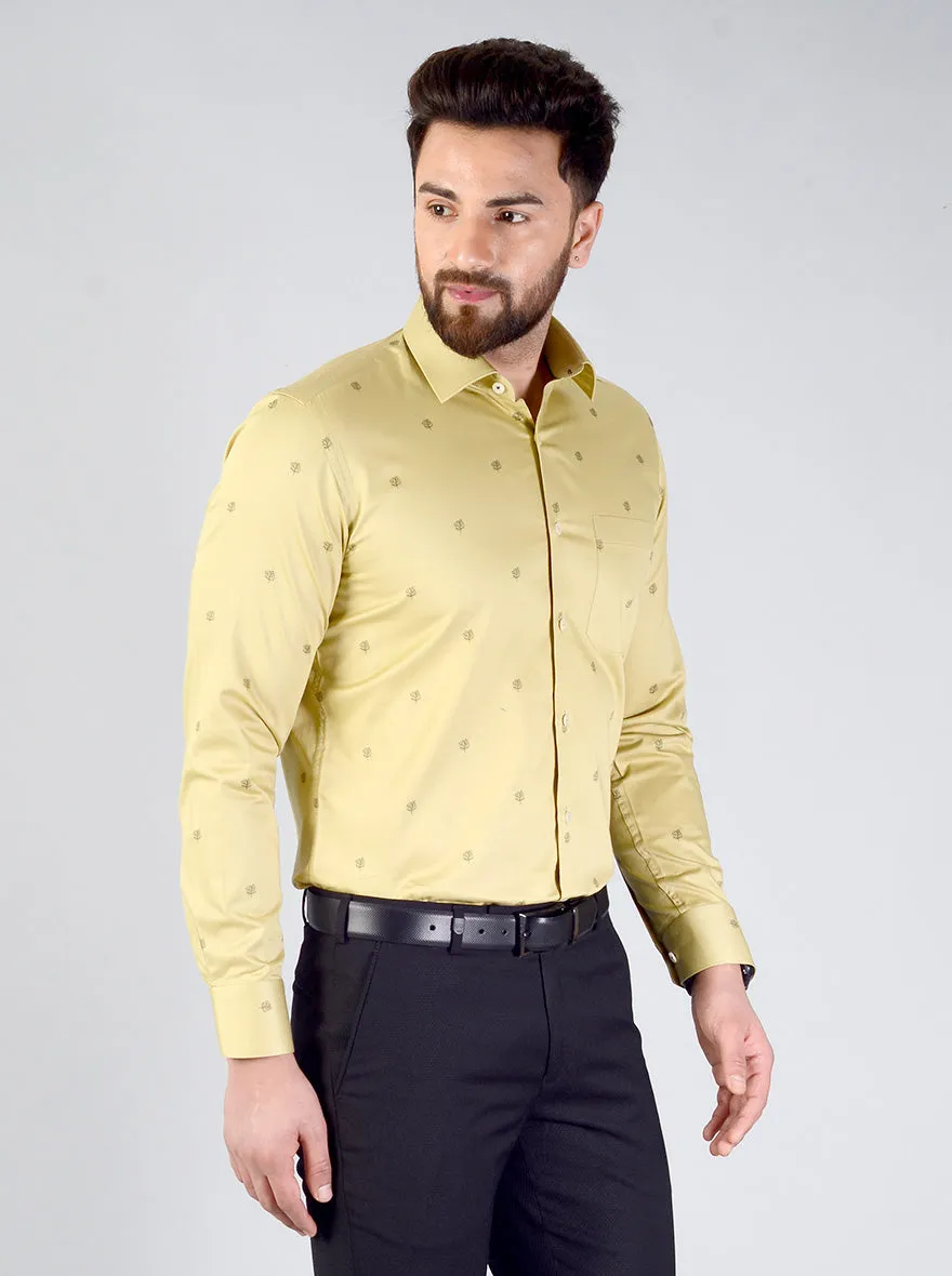 Hemp Yellow Printed Slim Fit Evening Wear Shirt | Metal