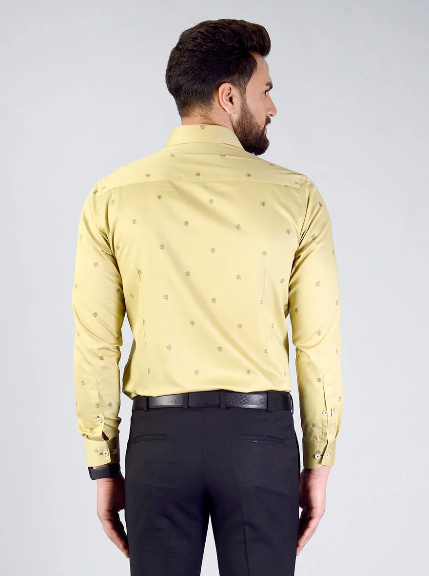 Hemp Yellow Printed Slim Fit Evening Wear Shirt | Metal