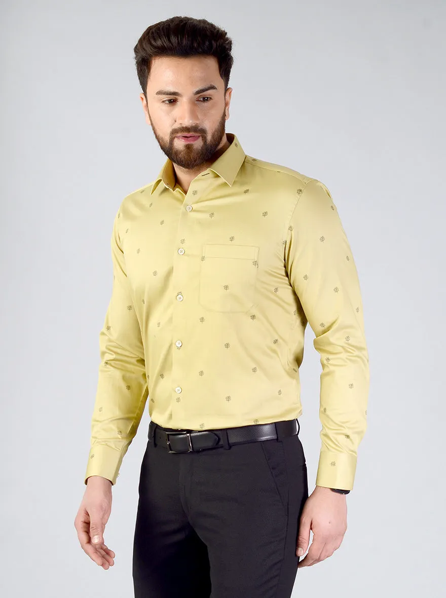 Hemp Yellow Printed Slim Fit Evening Wear Shirt | Metal