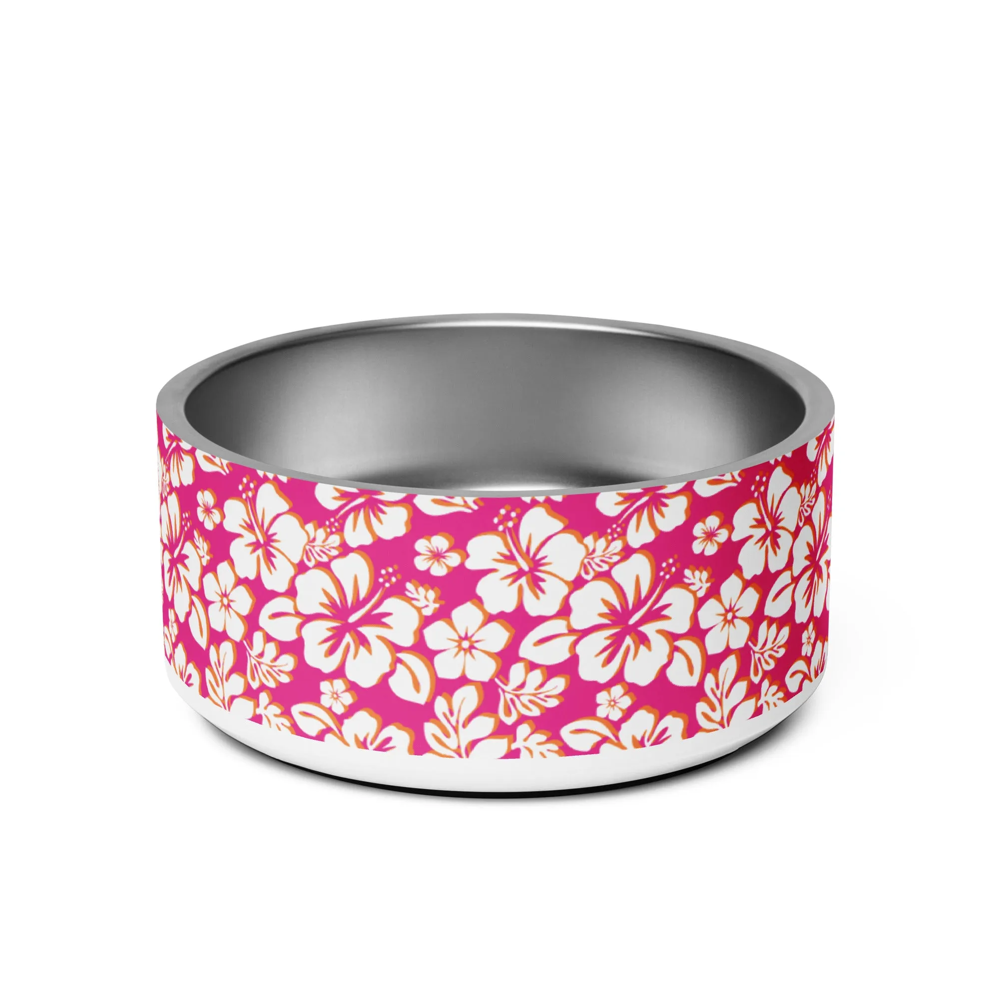 Hot Pink, Orange and White Hawaiian Flowers Pet Bowl