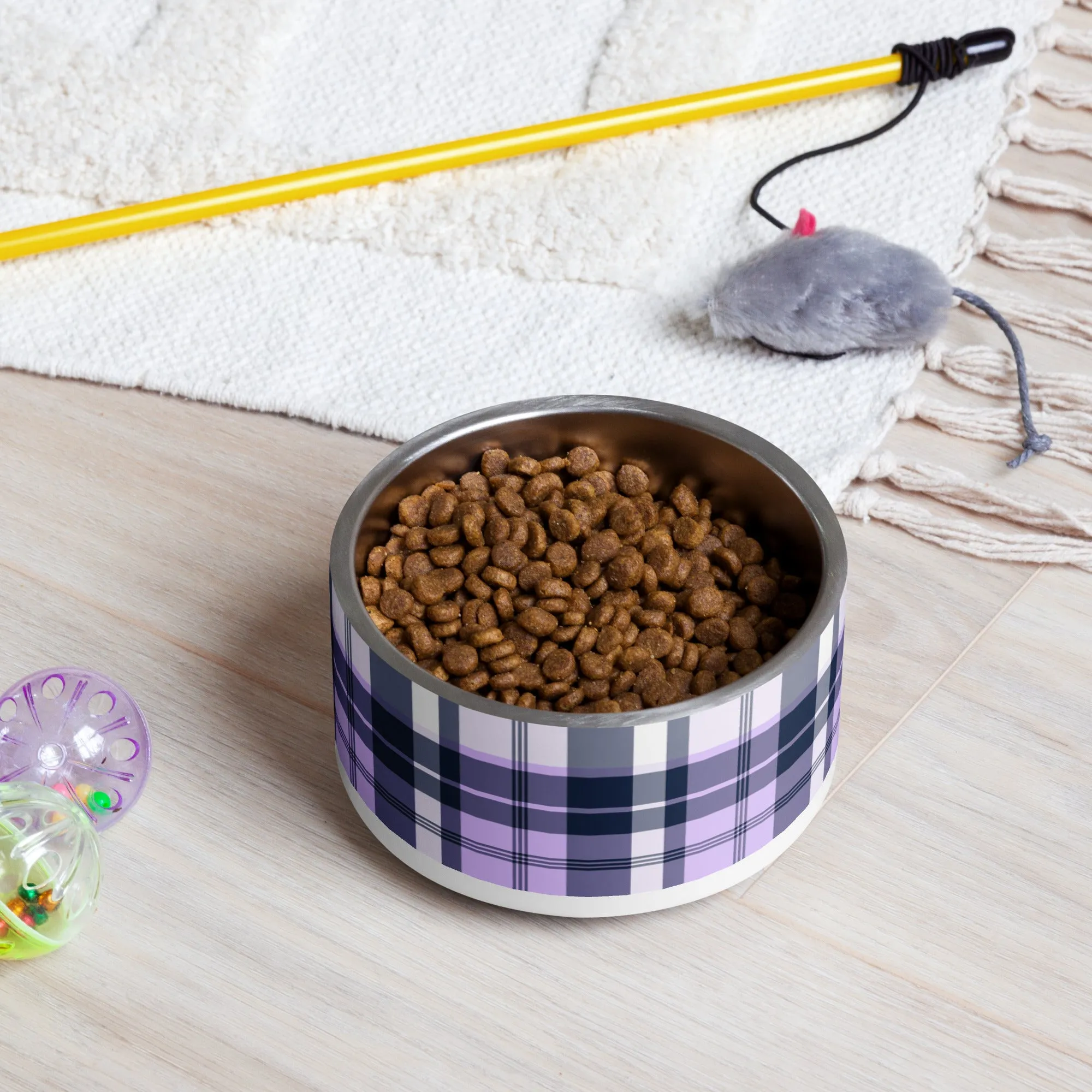 Lavender and Navy Blue Preppy Plaid Pet Bowl