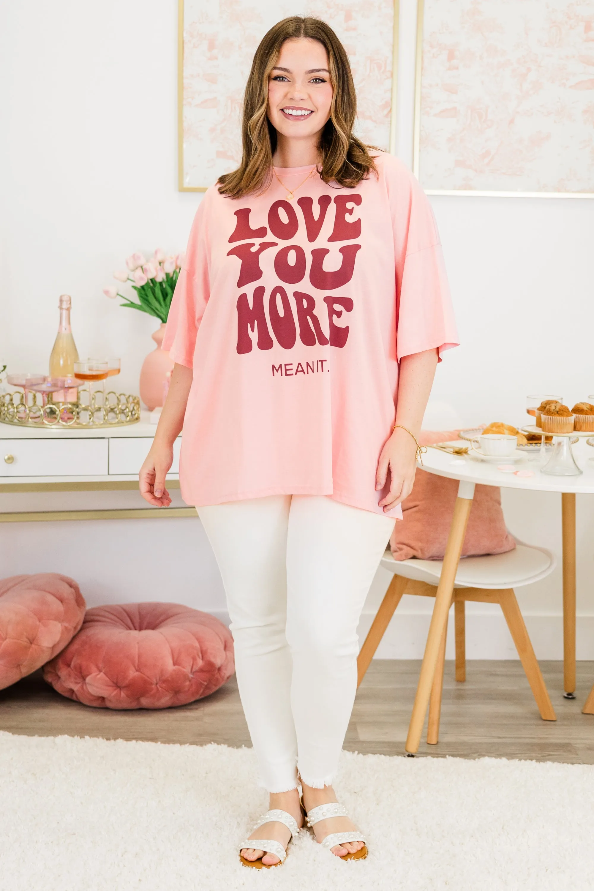 Love You Mean It Boyfriend Tee, Dark Pink