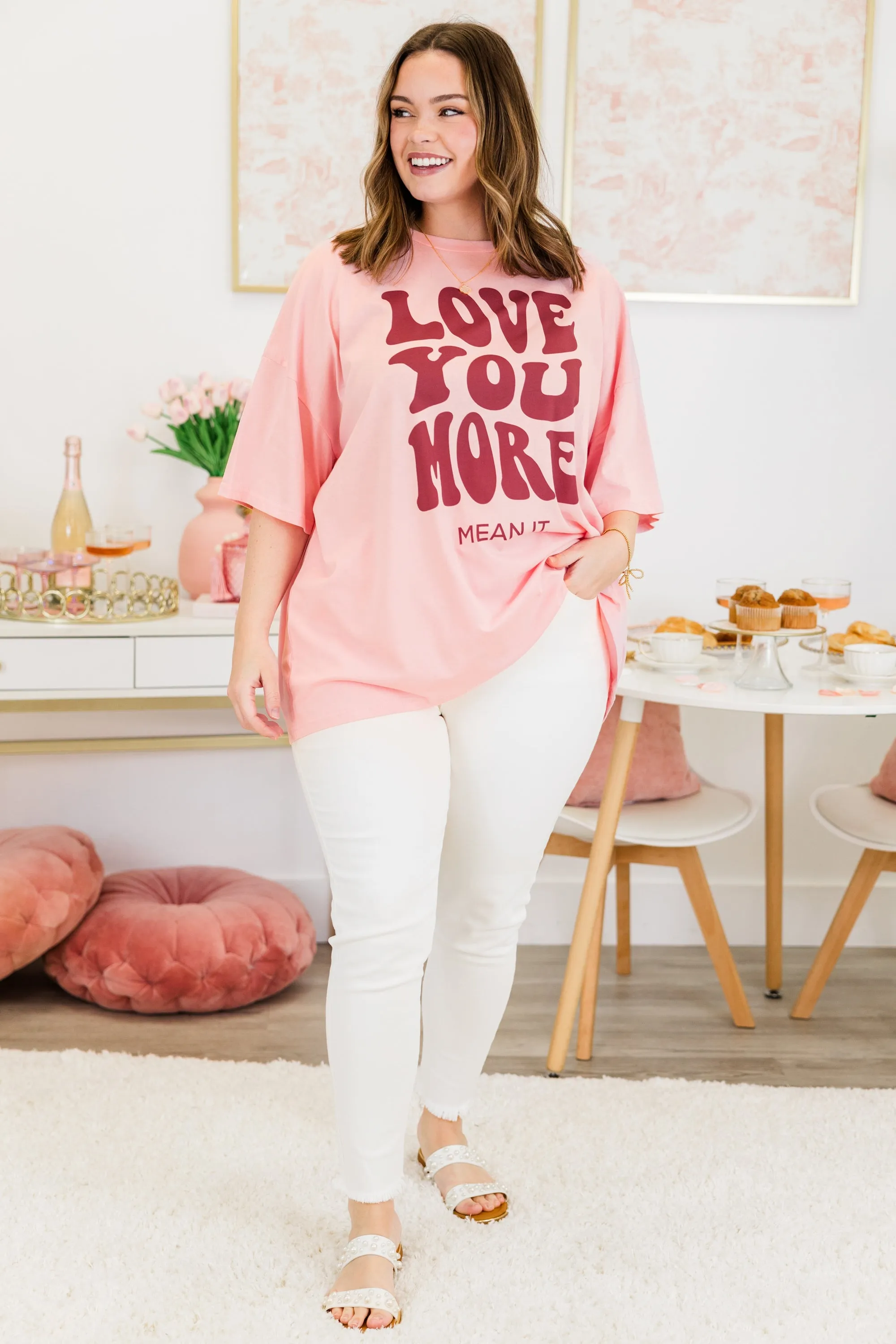 Love You Mean It Boyfriend Tee, Dark Pink