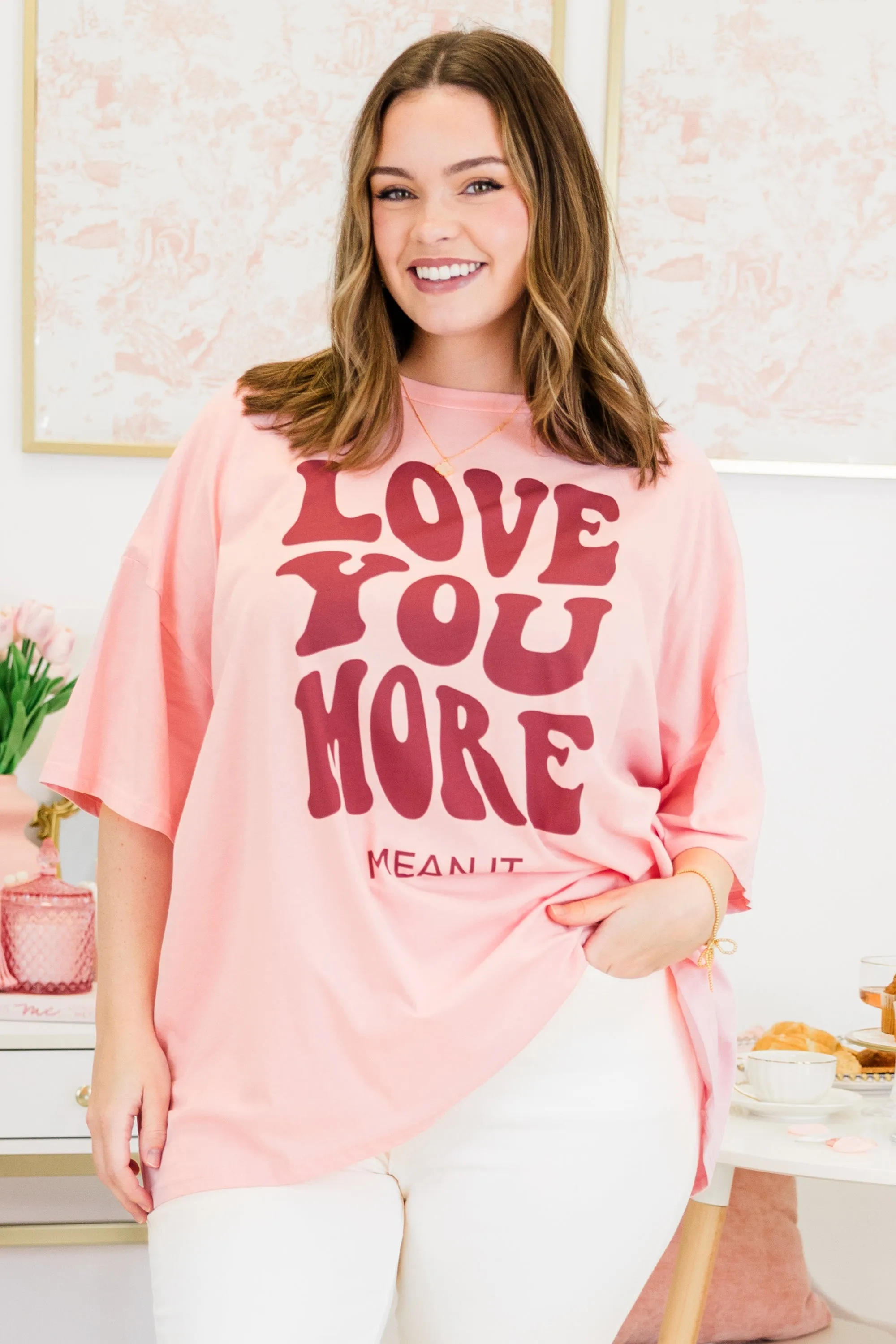 Love You Mean It Boyfriend Tee, Dark Pink