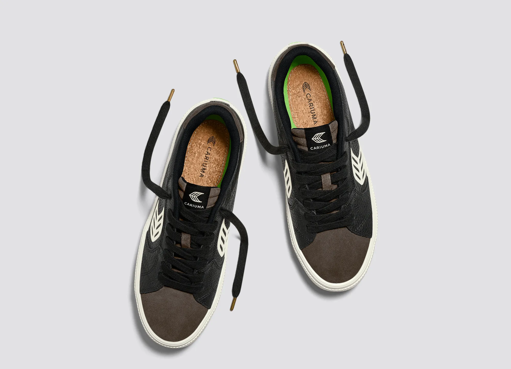 SALVAS Black Premium Leather Khaki Suede Ivory Logo Sneaker Women