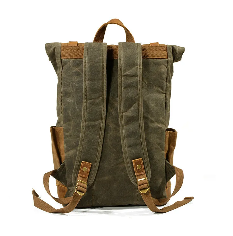 Vintage Waterproof Leather Canvas Backpack C9120