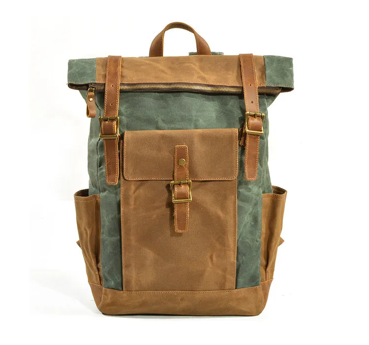 Vintage Waterproof Leather Canvas Backpack C9120