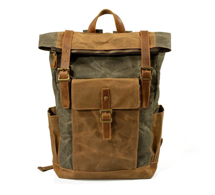 Vintage Waterproof Leather Canvas Backpack C9120