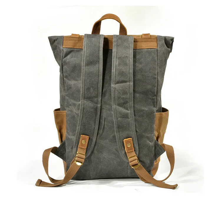 Vintage Waterproof Leather Canvas Backpack C9120