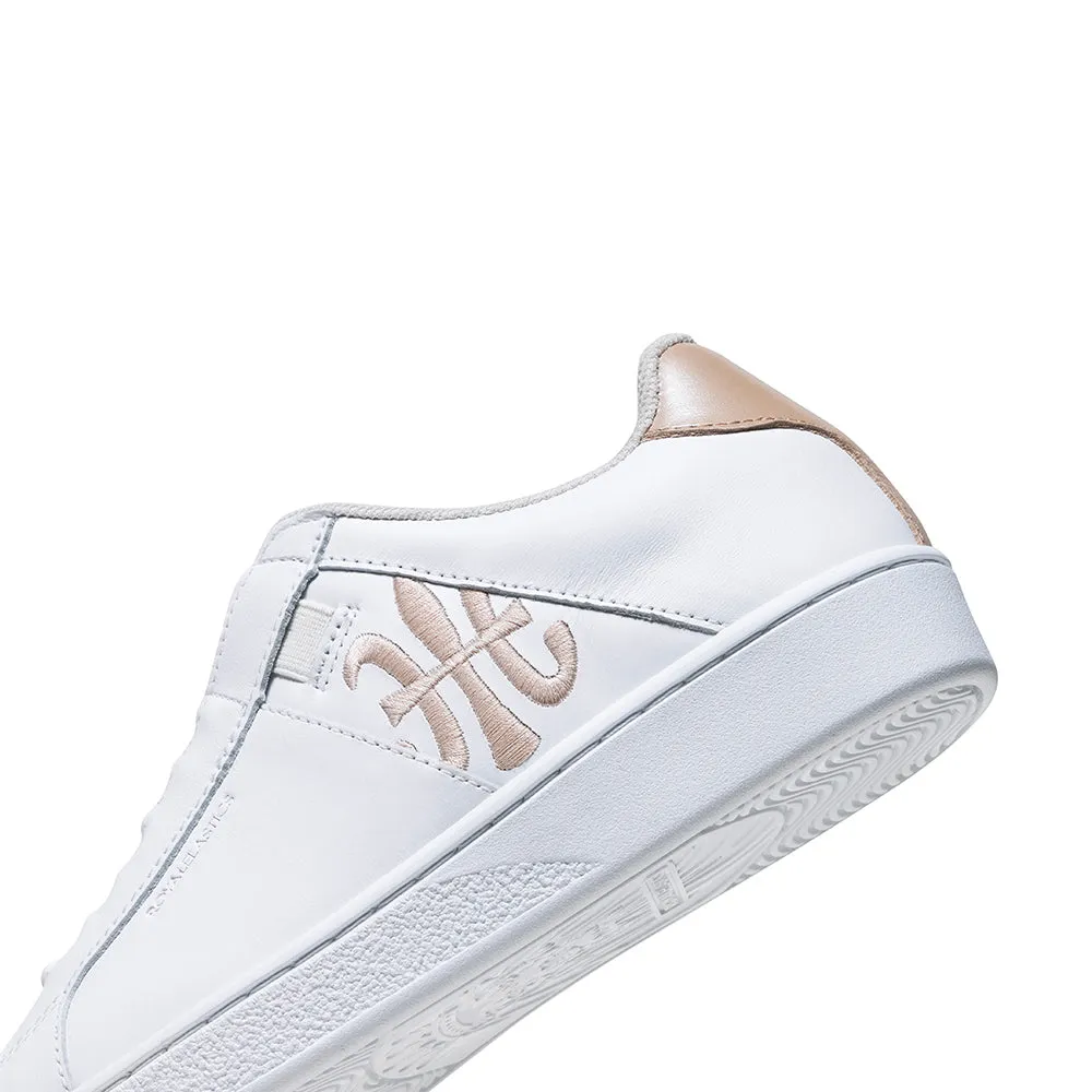 Women's Icon White Gold Logo Leather Sneakers 91923-003