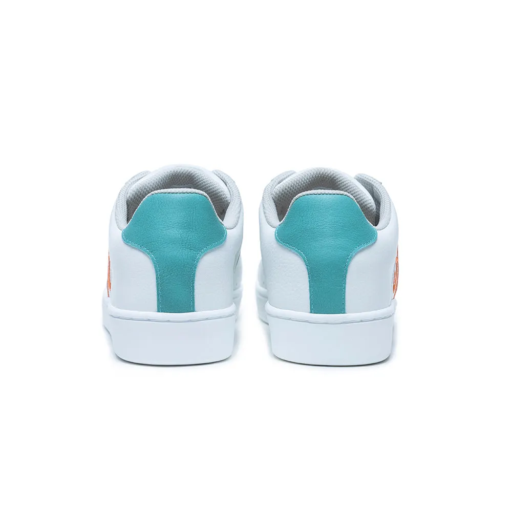 Women's Icon White Orange Green Logo Leather Sneakers 91922-024